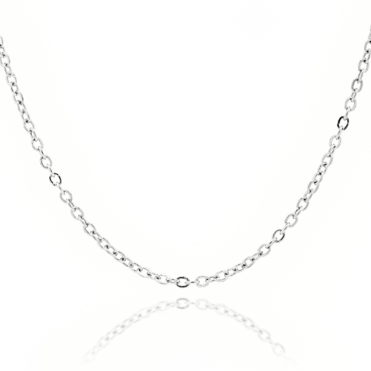 9ct White Gold Hammered Cable Link Chain 1.3mm X 45cm