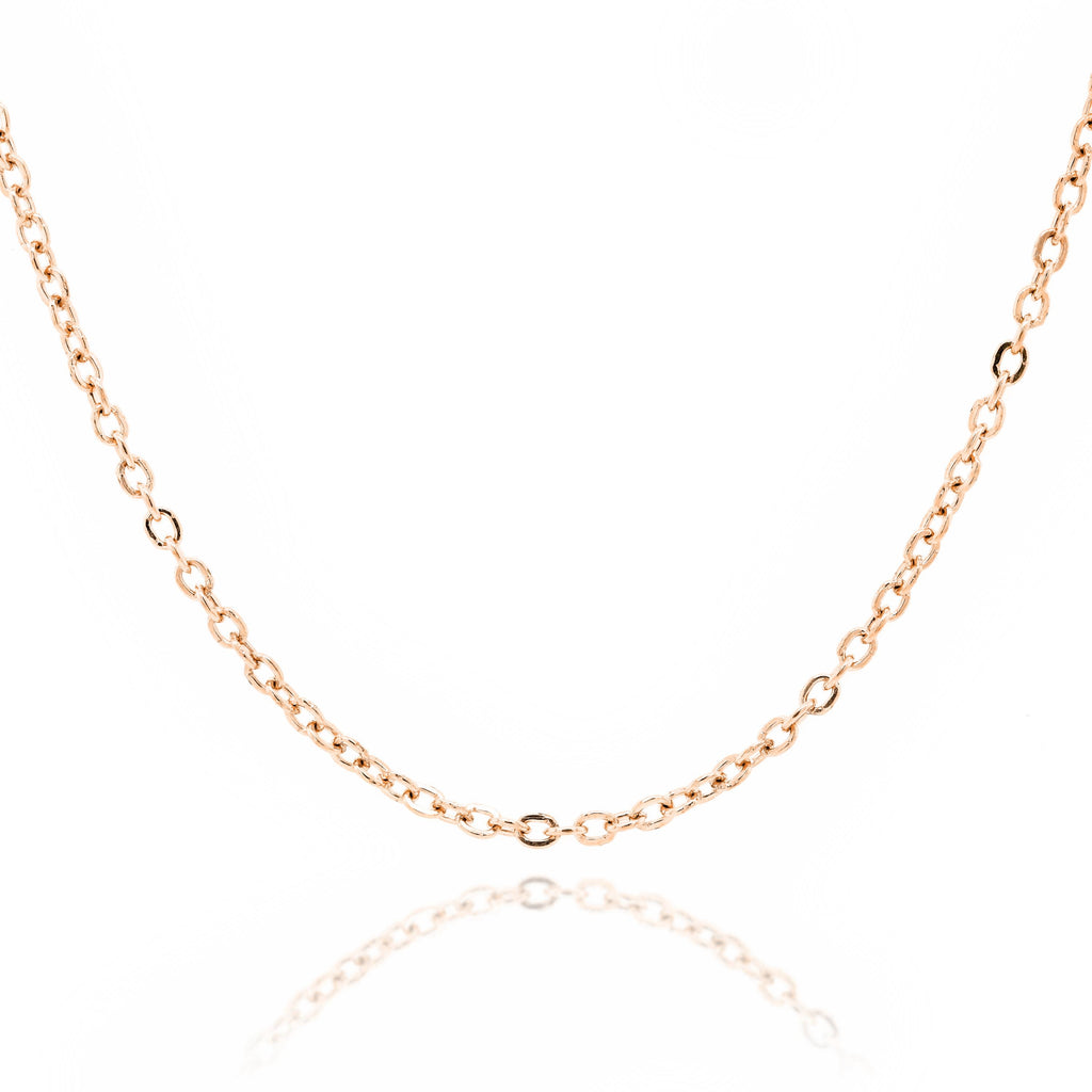 9ct Rose Gold Hammered Cable Link Chain 1.3mm X 45cm