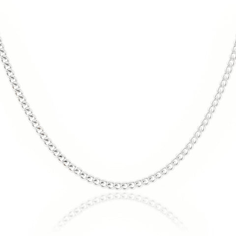 9ct White Gold Round Curb Link Chain 1.4mm X 45cm