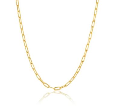 9ct Yellow Gold Long Open Oval Hammered Link Necklace 2.3mm X 45cm