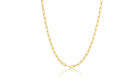 9ct Yellow Gold Long Open Oval Hammered Chain Necklace 2.3mm X 42cm