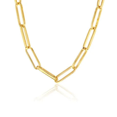 9ct Yellow Gold Solid Large Paperclip Chain Necklace