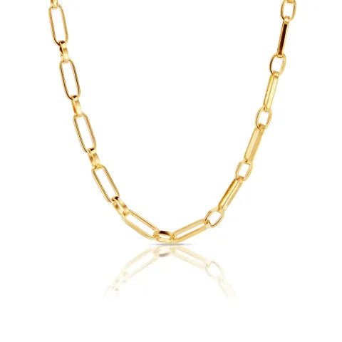 9ct Yellow Gold Solid Medium Paperclip 1+1 Link Necklace