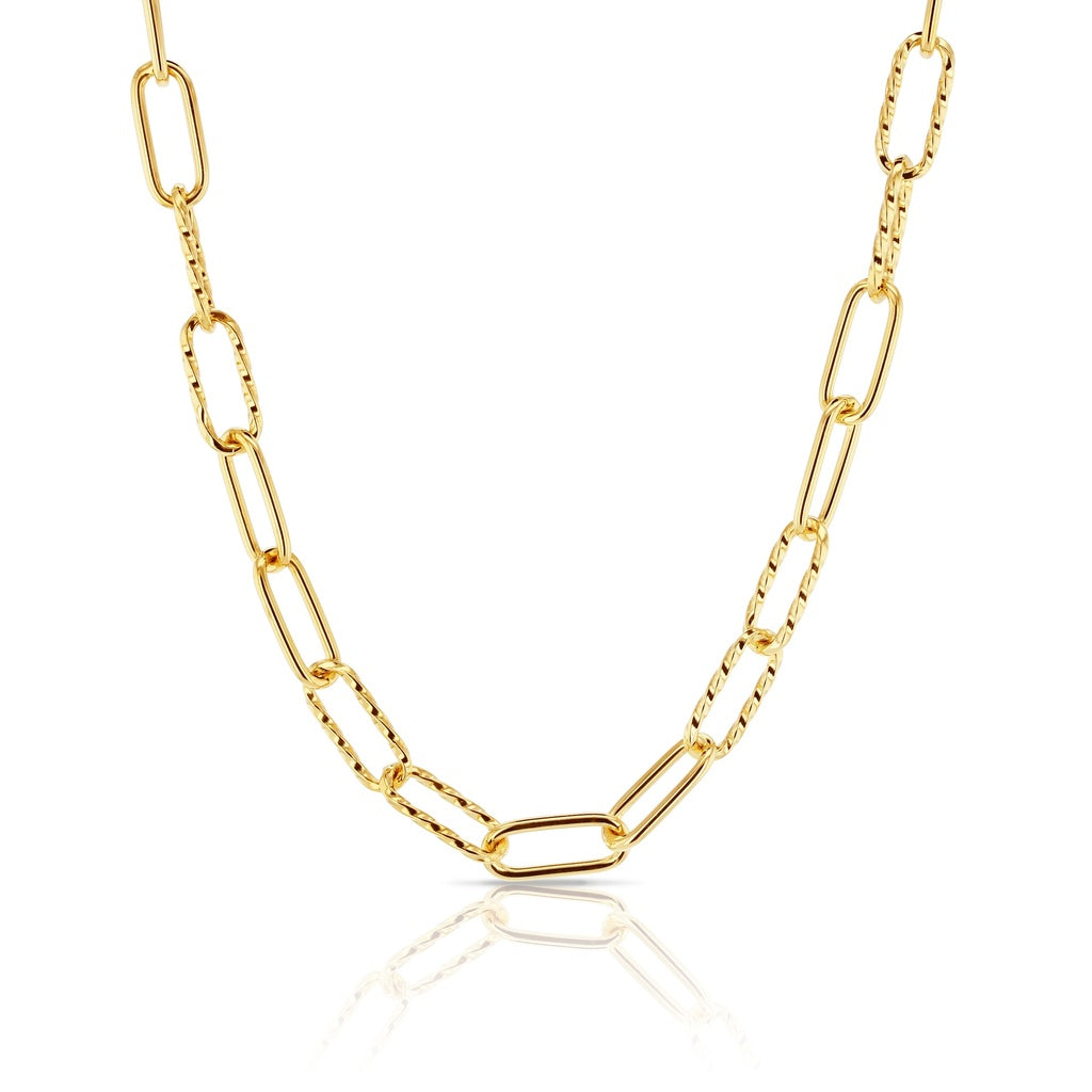 9ct Yellow Gold Twist And Plain Small Paperclip Necklace