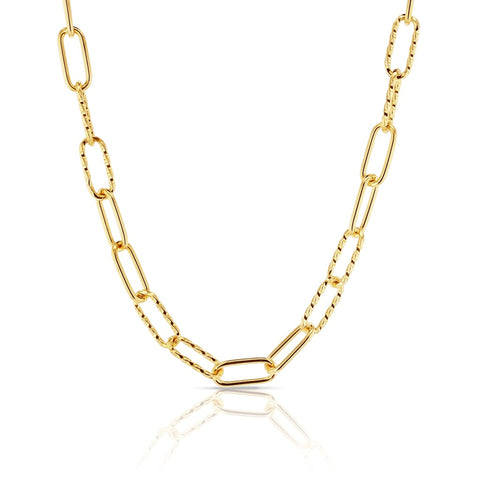 9ct Yellow Gold Twist And Plain Small Paperclip Necklace