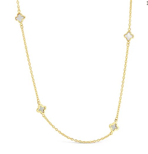 9ct Yellow Gold Mini Clover Mother Of Pearl Necklace