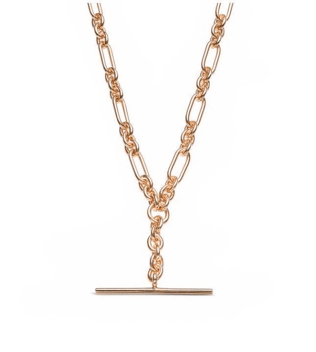 9ct Rose Gold Silver Filled Cable Link T-Bar Necklace