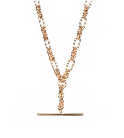 9ct Rose Gold Silver Filled Cable Link T-Bar Necklace