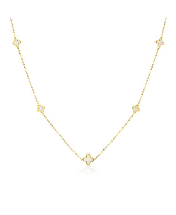 9ct Yellow Gold Alternating Mother Of Pearl Clover Necklace