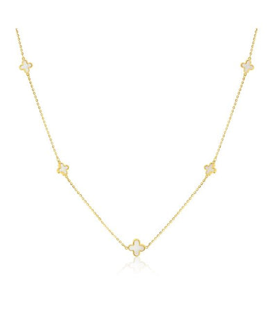 9ct Yellow Gold Alternating Mother Of Pearl Clover Necklace