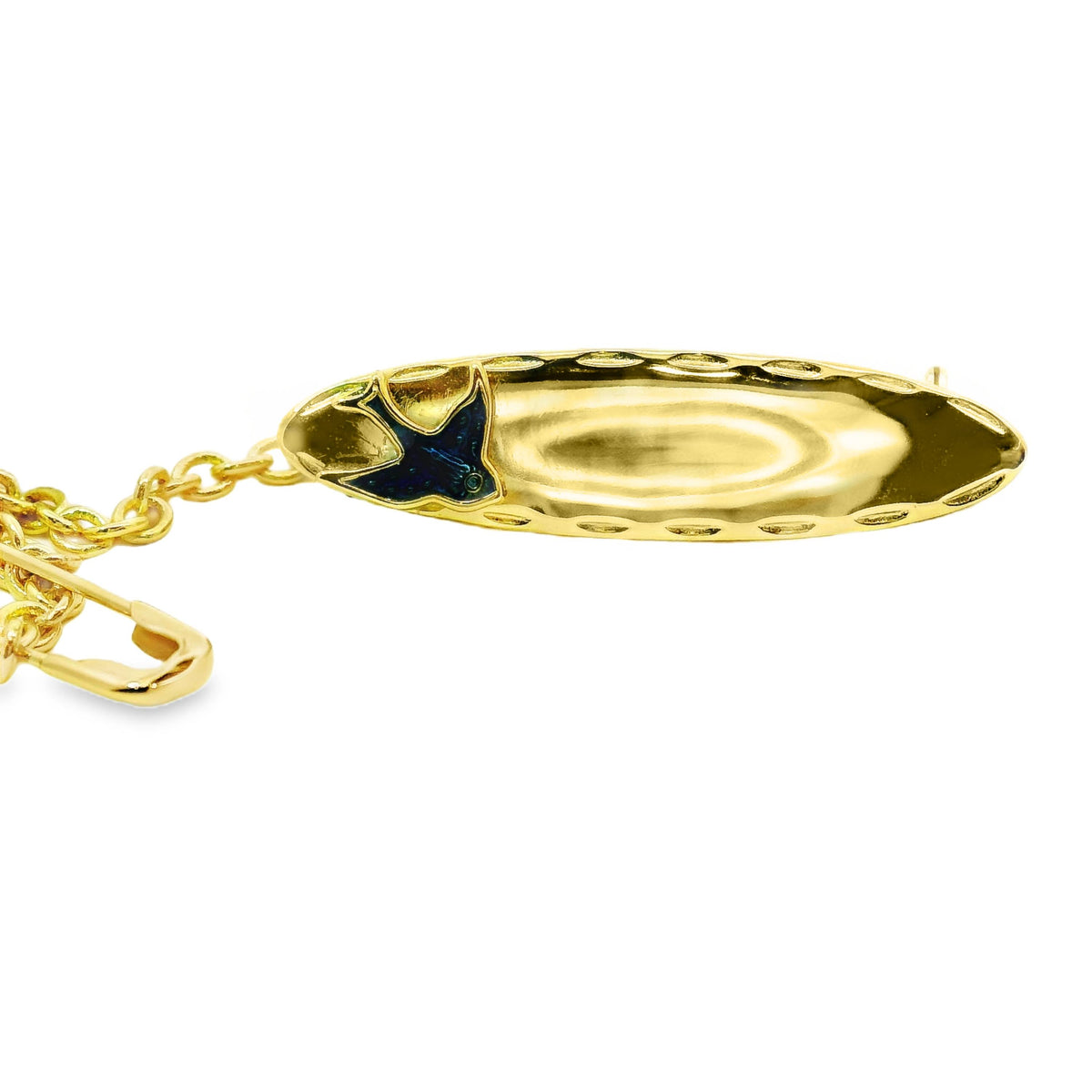 9ct Yellow Gold Oval Bluebird Baby's Brooch