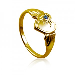 9ct Yellow Gold Single Heart Blue Spinel Signet Ring for Children