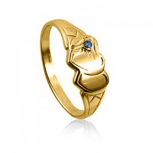 9ct Yellow Gold Double Heart Blue Spinel Signet Ring for Kids