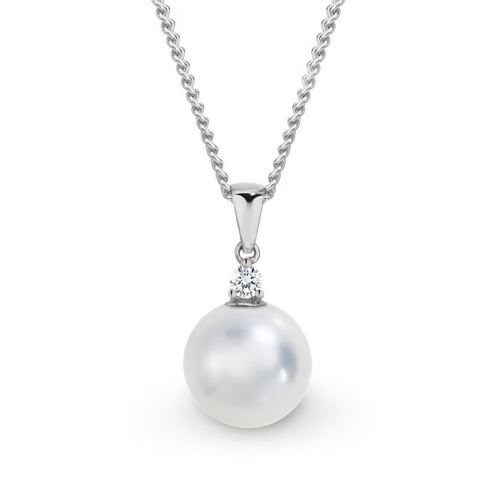 9ct White Gold White South Sea Pearl And Diamond Pendant