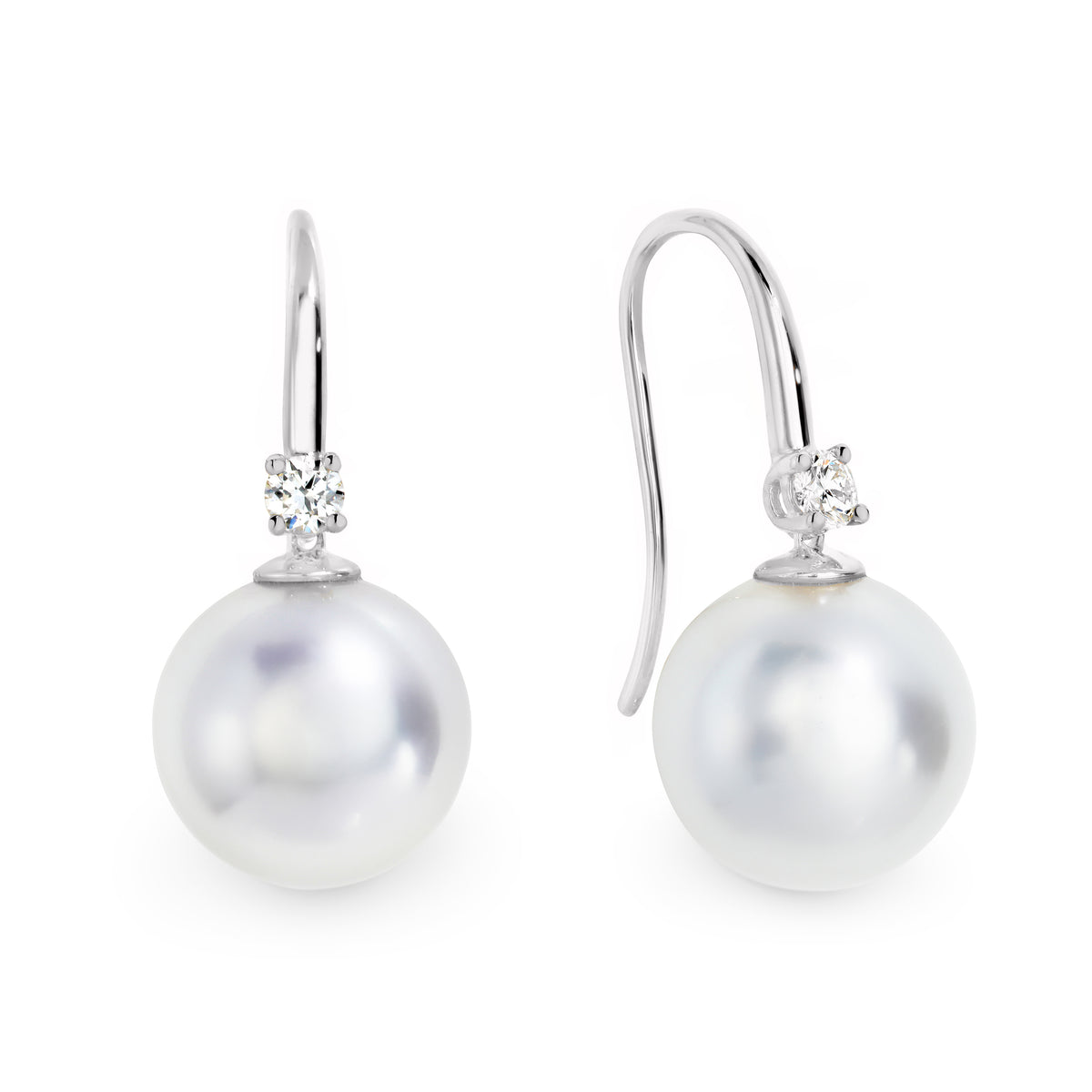 9ct White Gold South Sea Pearl And Diamond Earrings
