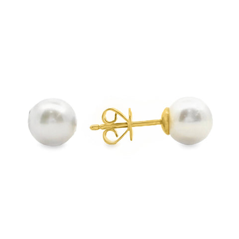 9ct Yellow Gold Akoya Pearl Stud Earrings 7 - 7.5mm