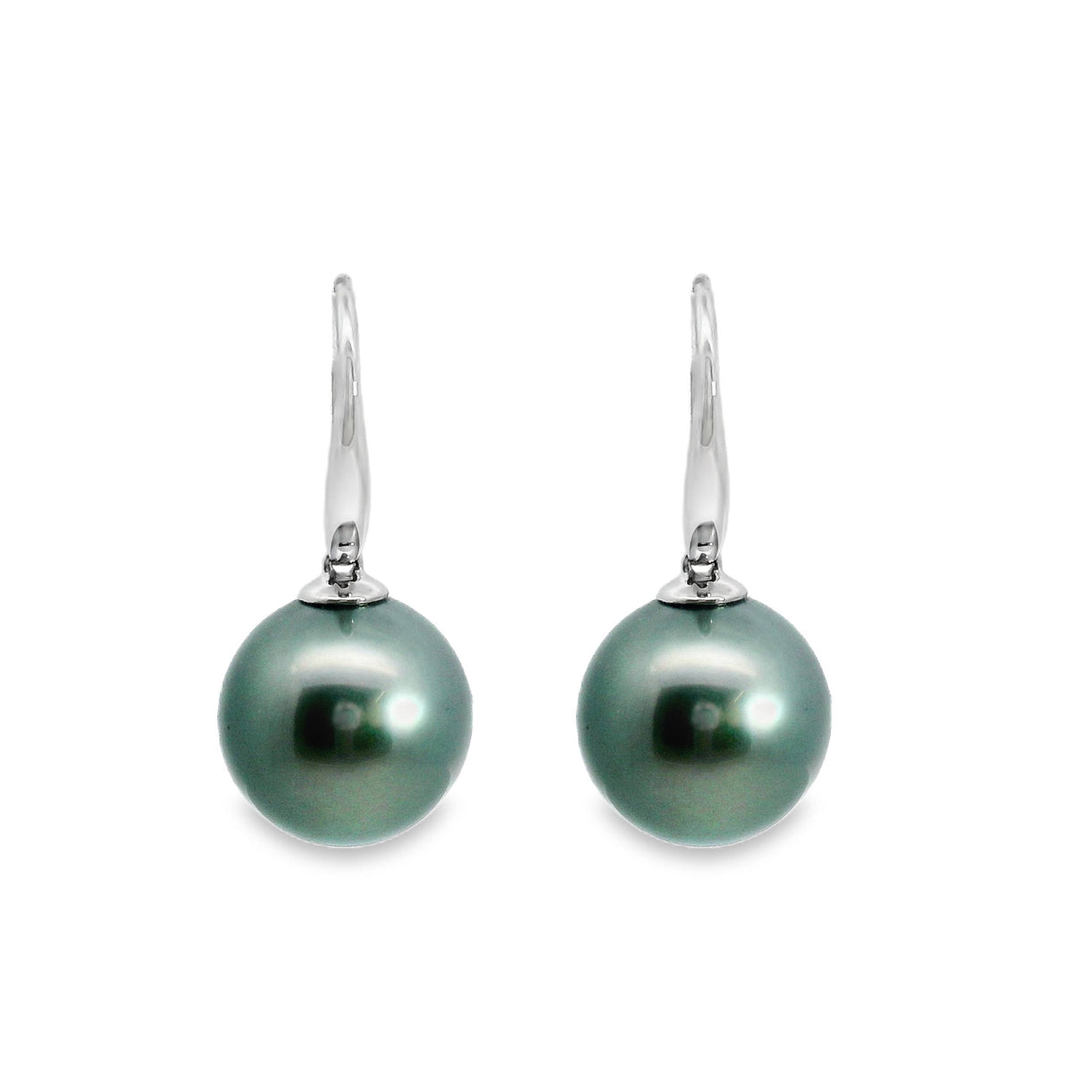 9ct White Gold Tahitian Pearl Shepherd Hook Earrings