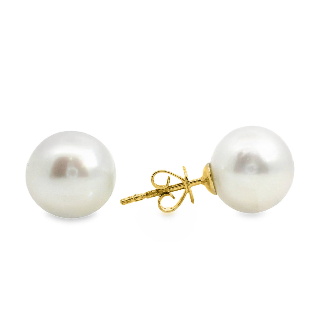 9ct Yellow Gold White South Sea Pearl Stud Earrings