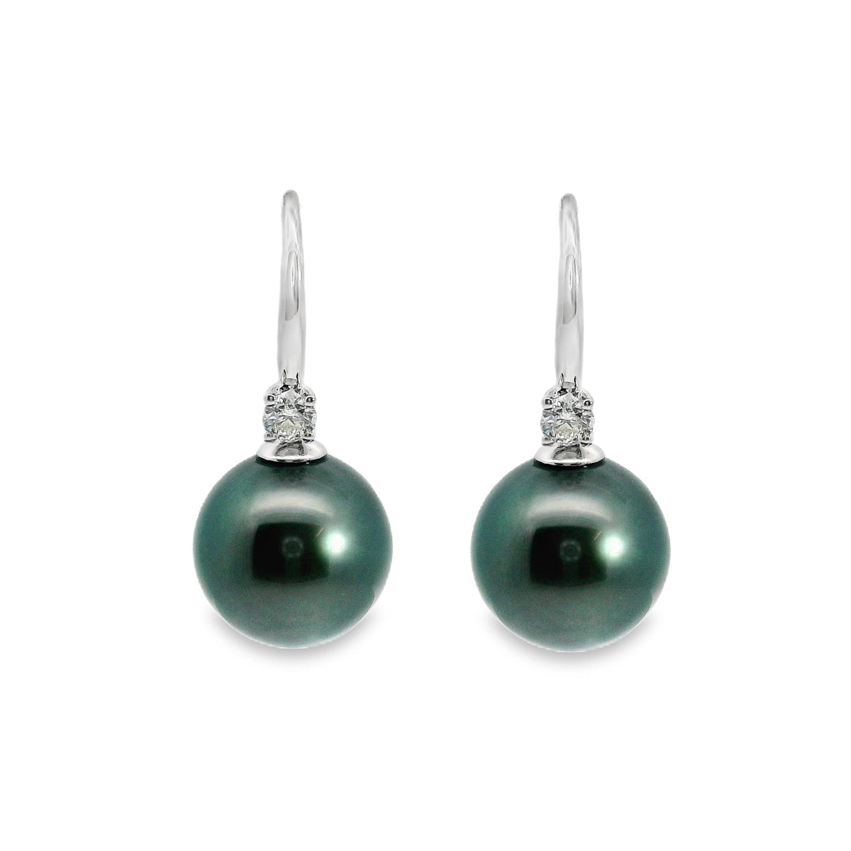 9ct White Gold Tahitian South Sea Pearl And Diamond Hook Earrings