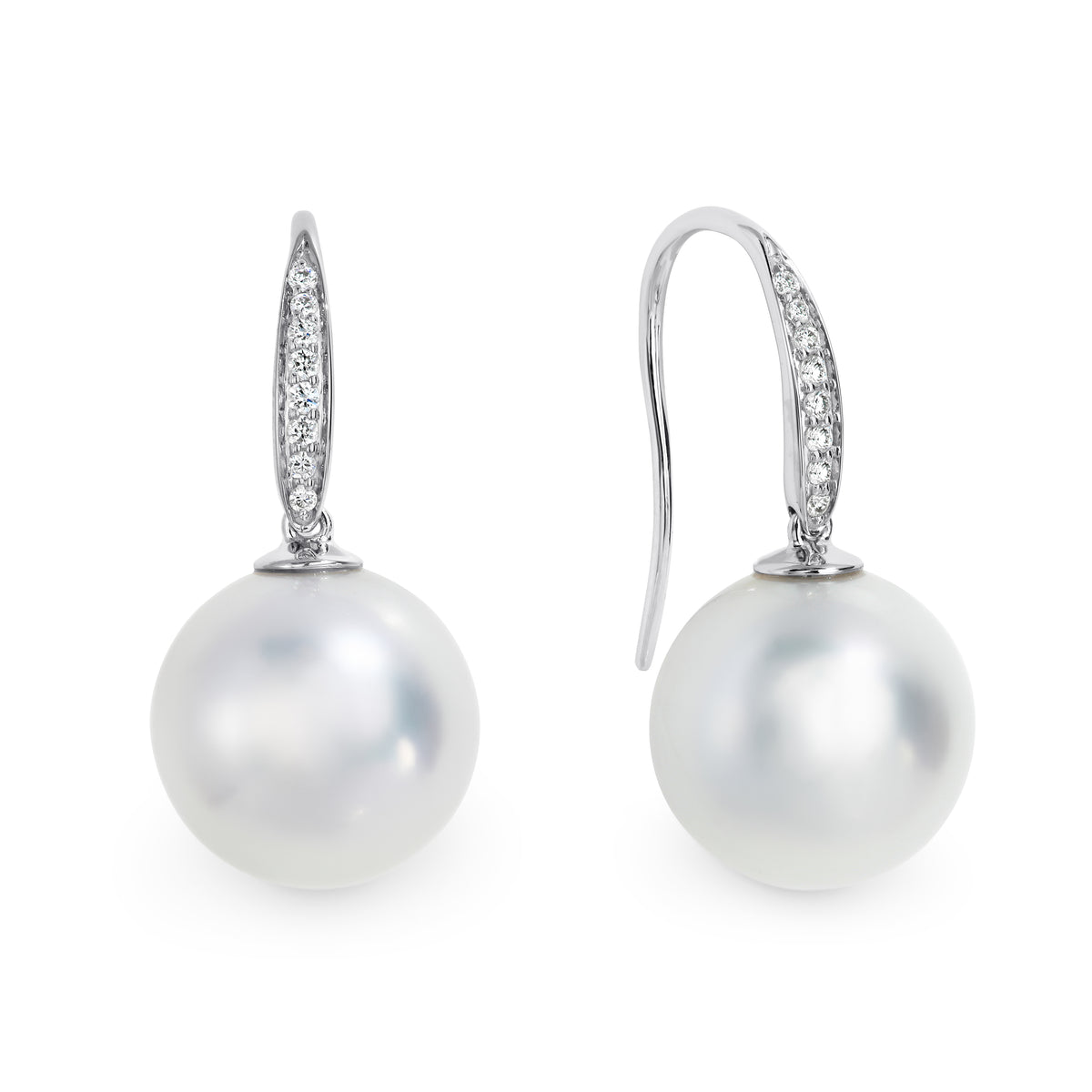 9ct White Gold South Sea Pearl And Diamond Earrings