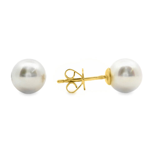 9ct Yellow Gold Akoya Pearl Stud Earrings 7.5 - 8mm