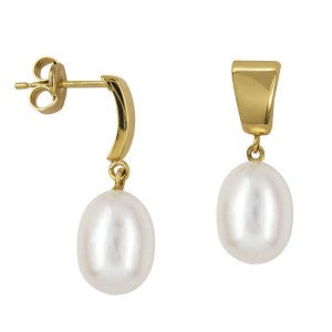 9ct Yellow Gold Freshwater Cultured Pearl Drop Earrings