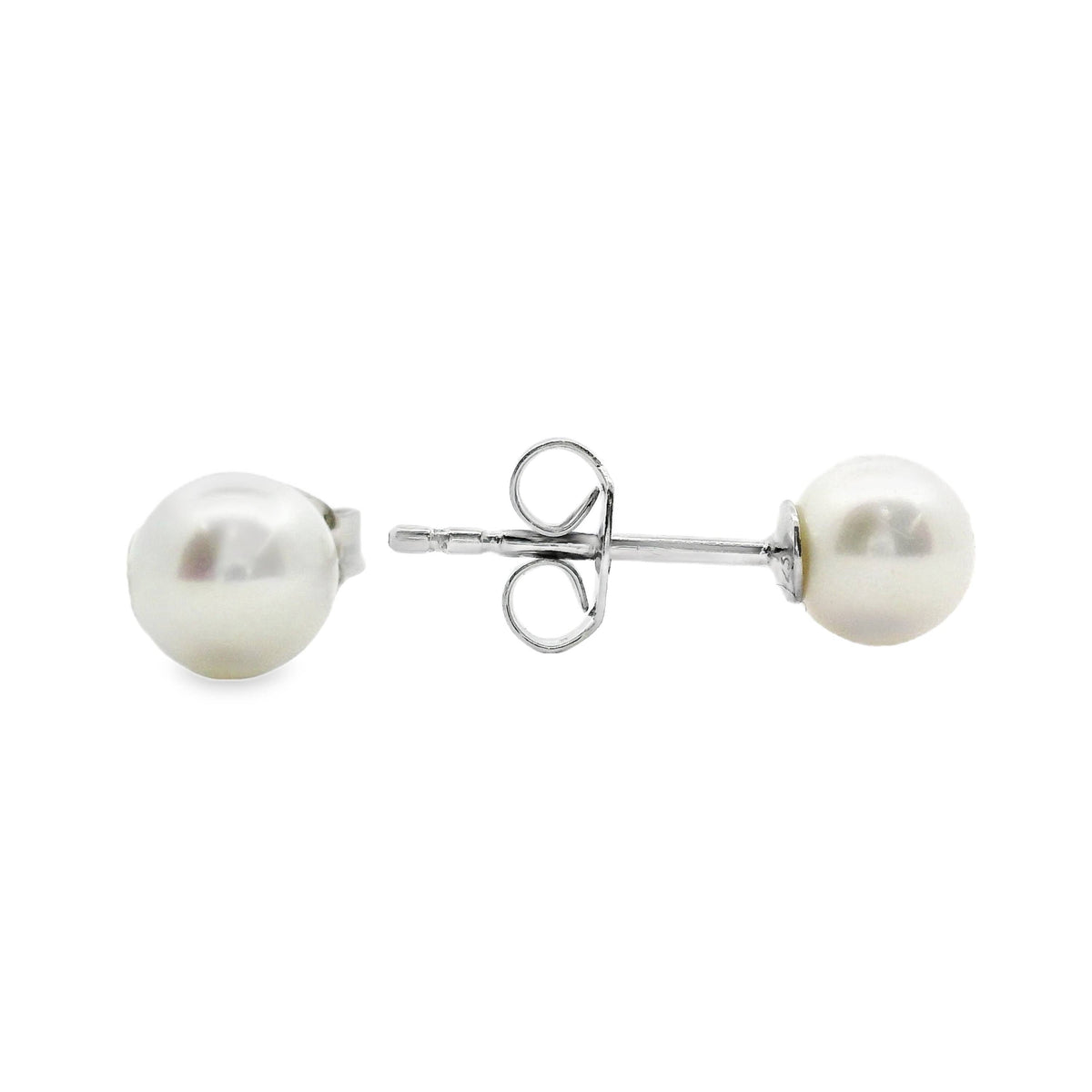 Sterling Silver White Near Round Freshwater Pearl Studs 5.5 - 6.5mm