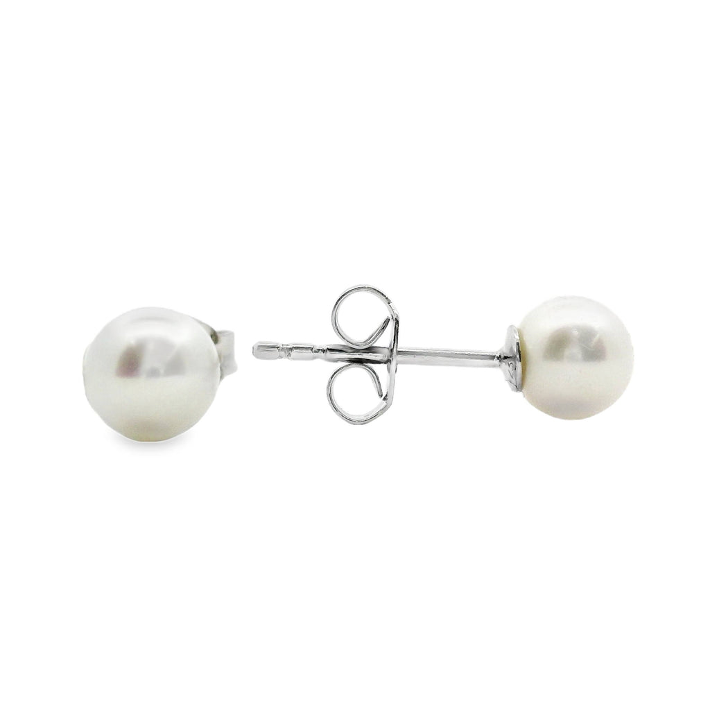Sterling Silver White Near Round Freshwater Pearl Studs 5.5 - 6.5mm