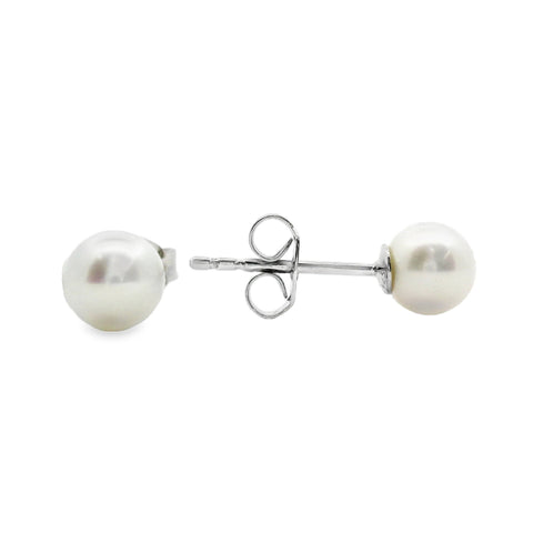 Sterling Silver White Near Round Freshwater Pearl Studs 5.5 - 6.5mm
