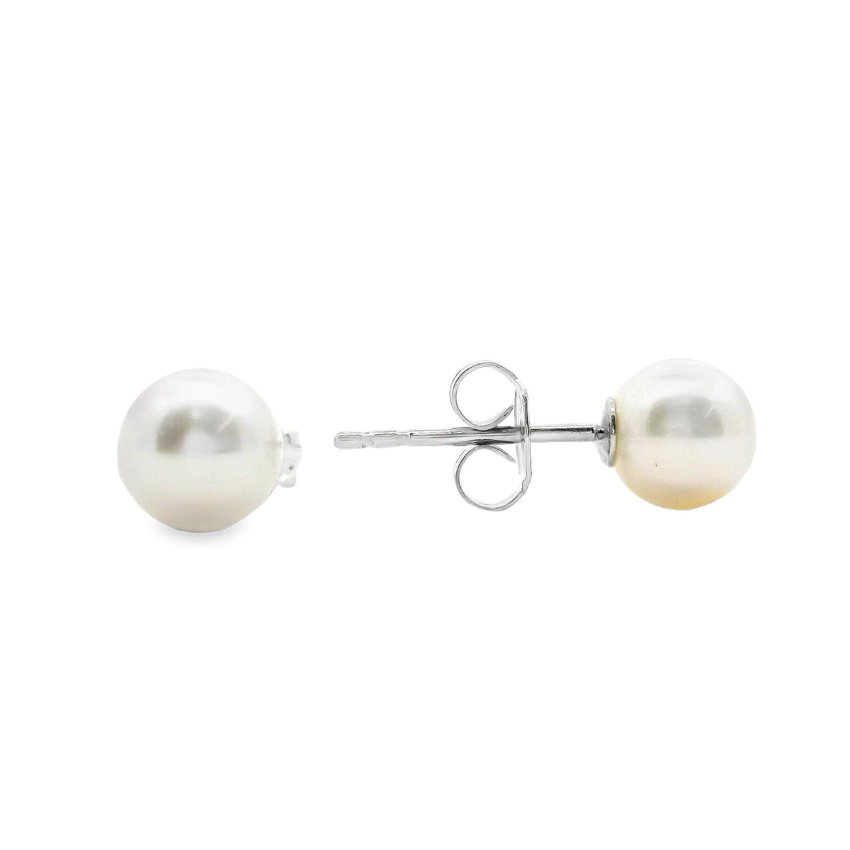 Sterling Silver White Near Round Freshwater Pearl Earrings 6 - 6.5mm
