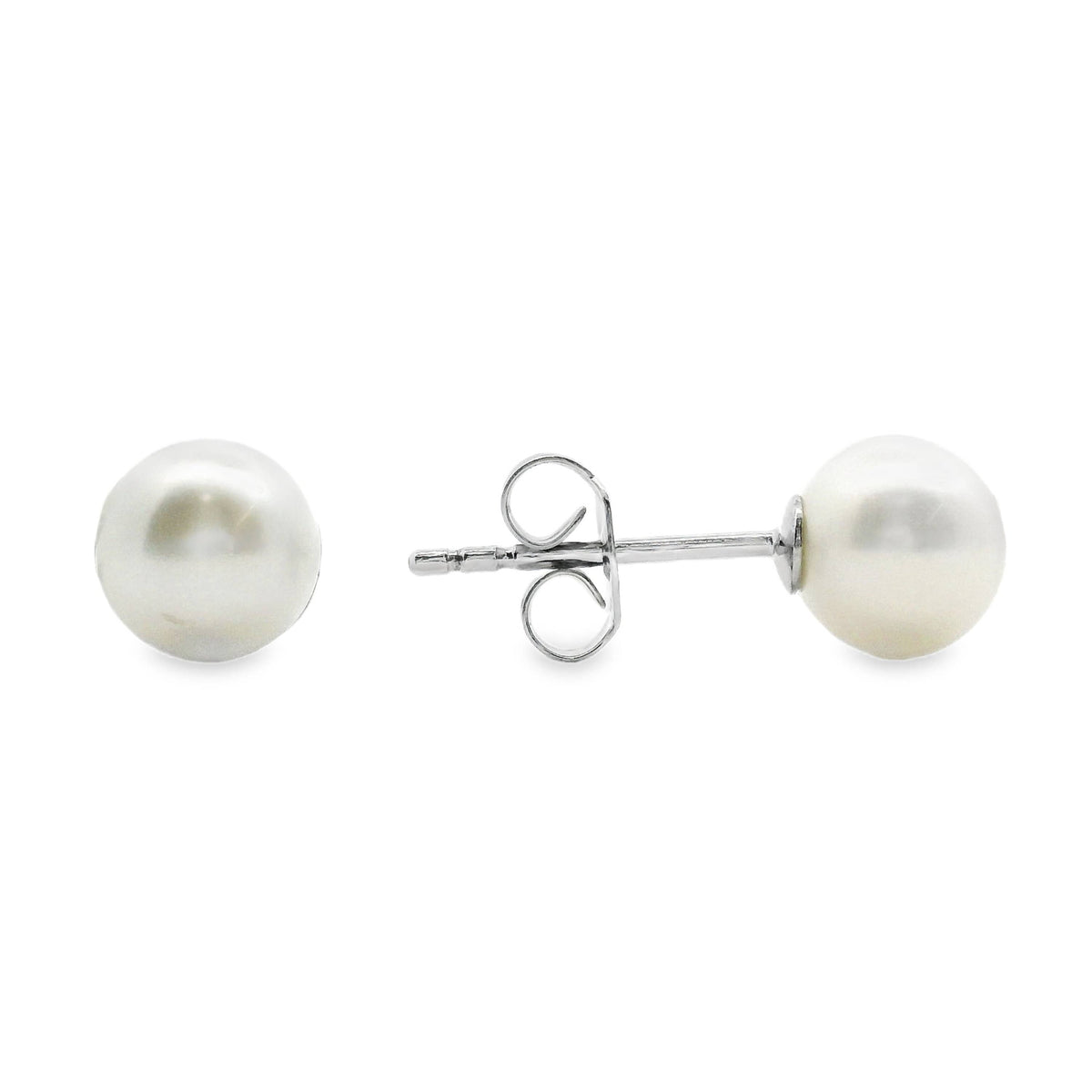 Sterling Silver White Near Round Freshwater Pearl Earrings 6.5 - 7mm