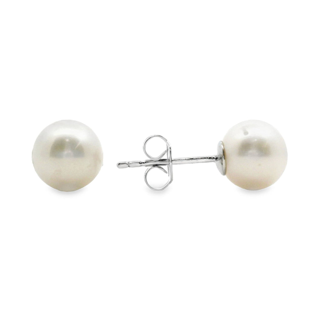 Sterling Silver White Near Round Freshwater Pearl Earrings 7.5 - 8mm