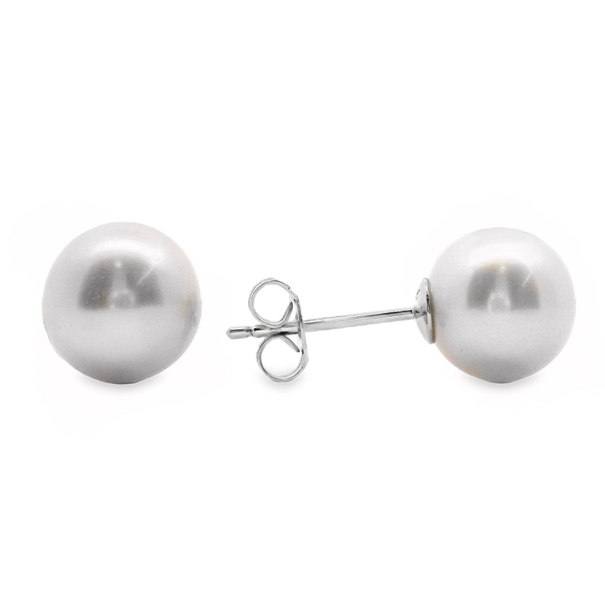 Sterling Silver White Near Round Freshwater Pearl Earrings 9 - 9.5mm