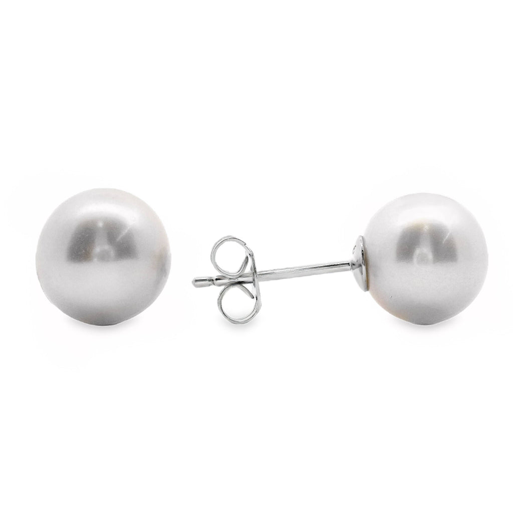 Sterling Silver White Near Round Freshwater Pearl Earrings 9 - 9.5mm