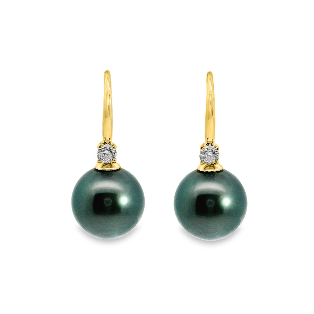 9ct Yellow Gold Tahitian South Sea Pearl And Diamond Hook Earrings