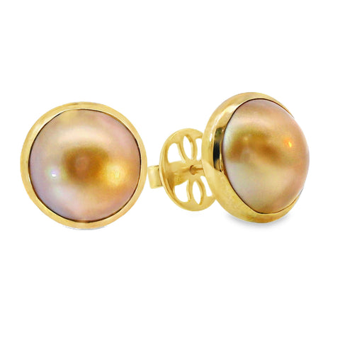 9ct Yellow Gold Mabe Pearl Stud Earrings