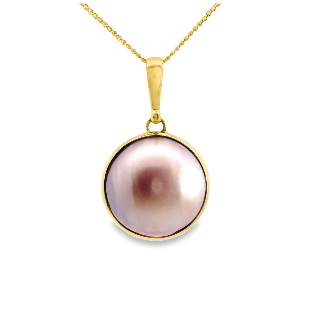 9ct Yellow Gold Bezel Set Pink Mabe Pearl Pendant