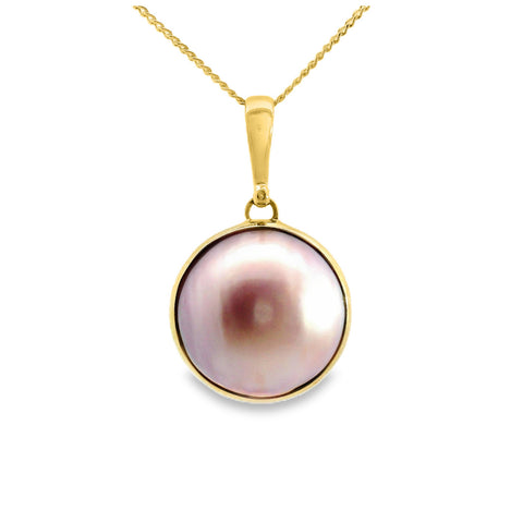 9ct Yellow Gold Bezel Set Pink Mabe Pearl Pendant