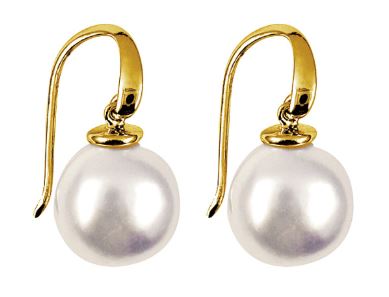 9ct Yellow Gold Button Pearl Hook Earrings