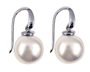 Sterling Silver Button Freshwater Pearl Drop Hook Earrings