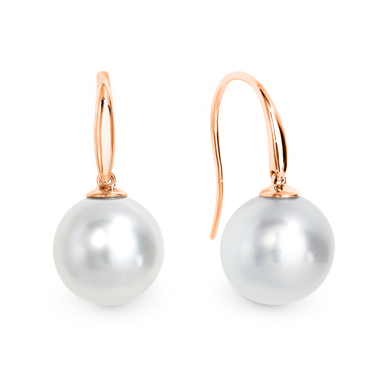 9ct Rose Gold White South Sea Pearl Hook Earrings