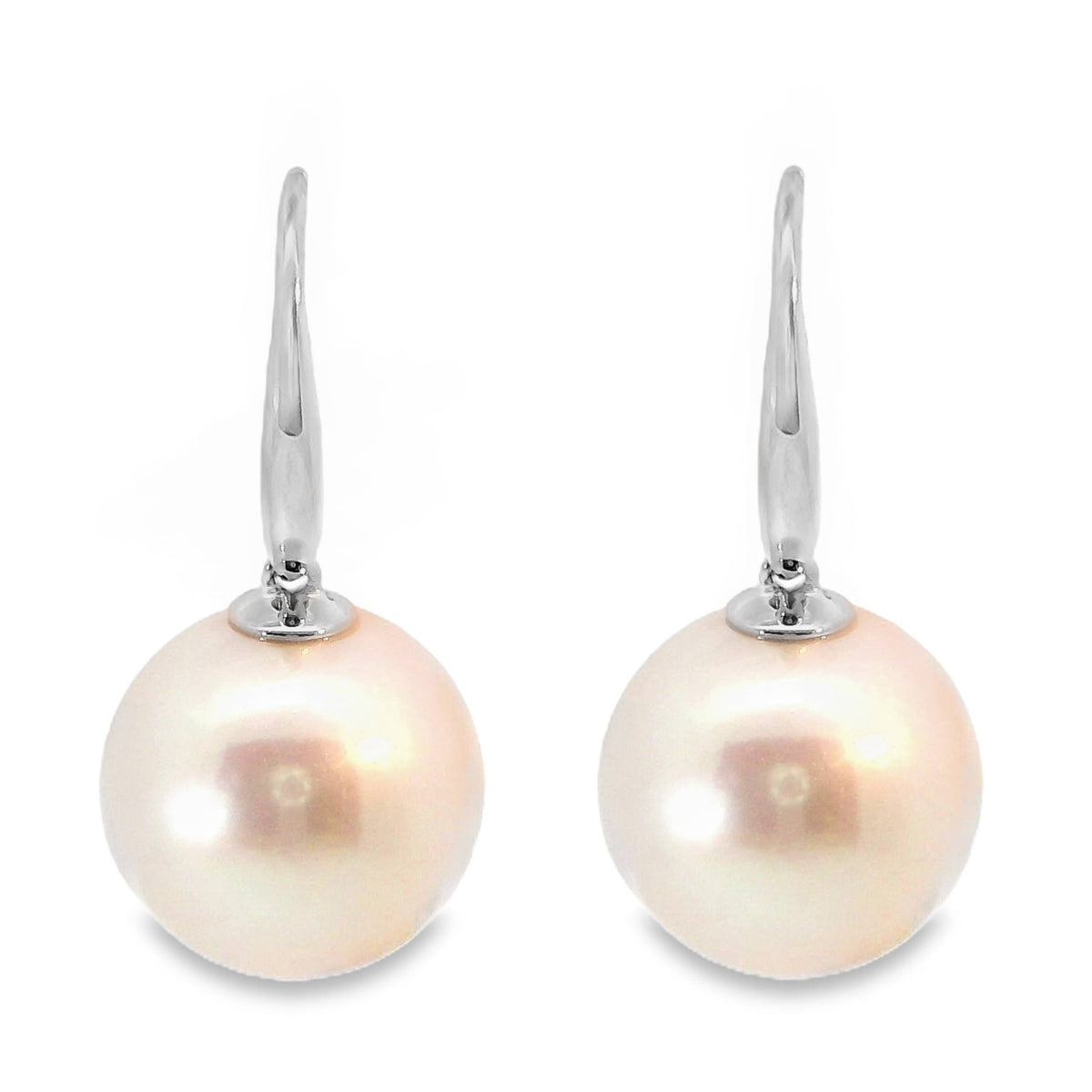 9ct White Gold Freshwater Pearl Shepherd Hook Earrings 12-13mm