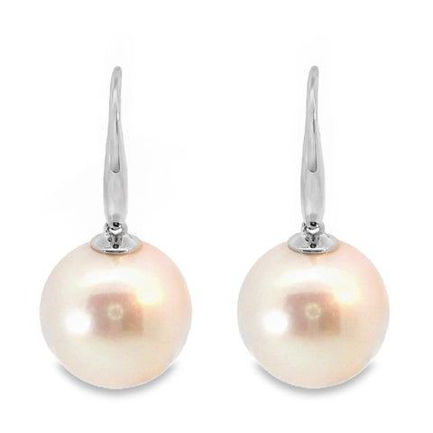 9ct White Gold Freshwater Pearl Shepherd Hook Earrings 12-13mm