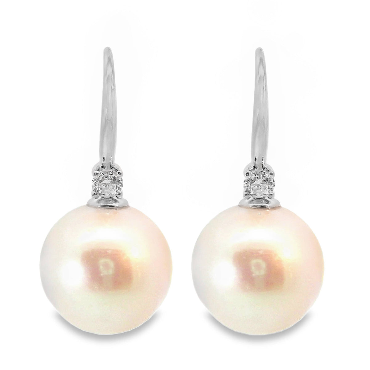 9ct White Gold Freshwater Pearl And Lab Grown Diamond Hook Earrings