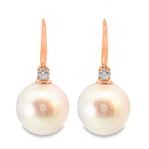 9ct Rose Gold Freshwater Pearl And Lab Grown Diamond Hook Earrings