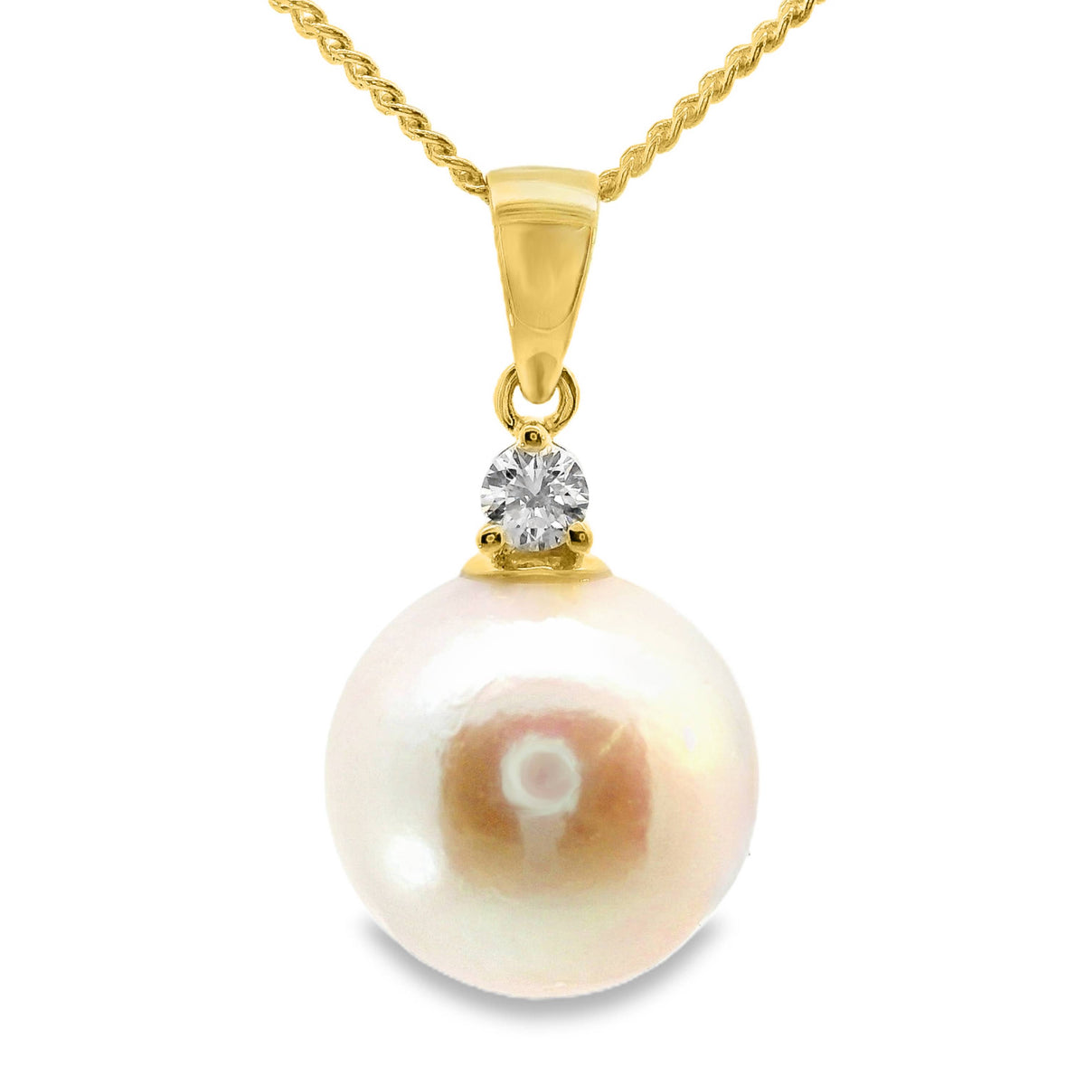 9ct Yellow Gold Freshwater Pearl And Lab Grown Diamond Pendant