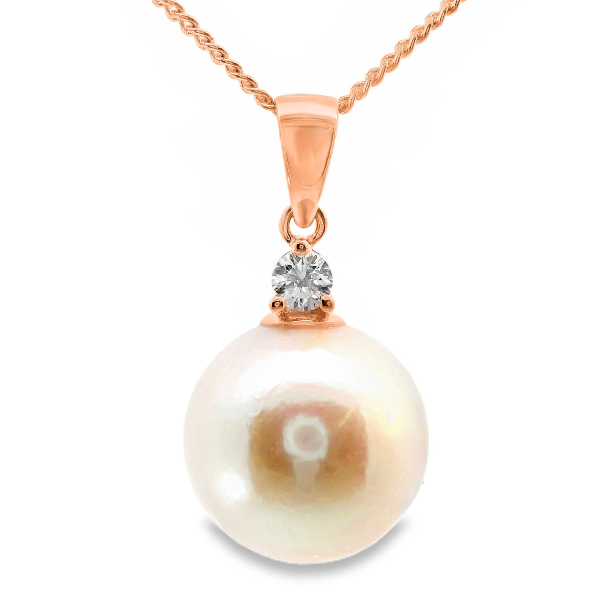 9ct Rose Gold Freshwater Pearl And Lab Grown Diamond Pendant