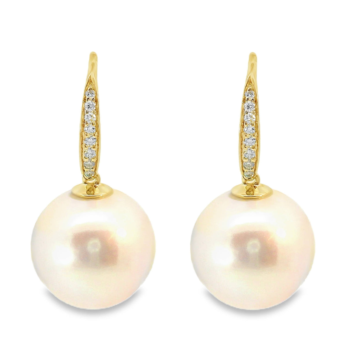 9ct Yellow Gold Freshwater Pearl And Lab Grown Diamond Hook Earrings