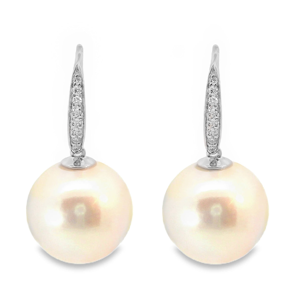 9ct White Gold Freshwater Pearl And Lab Grown Diamond Hook Earrings