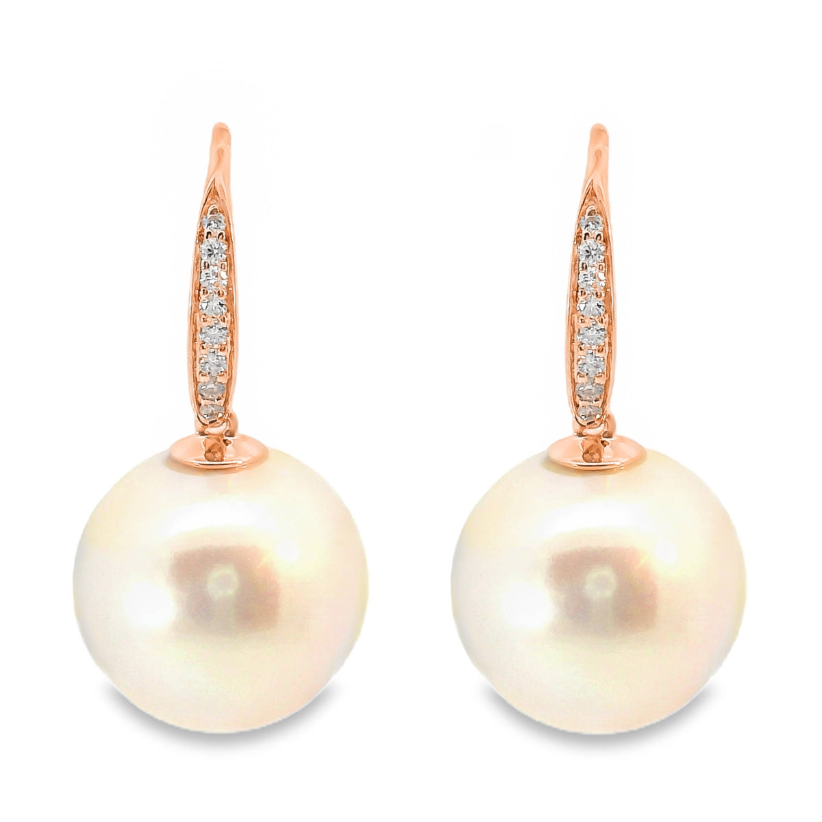 9ct Rose Gold Freshwater pearl And Lab Grown Diamond Hook Earrings